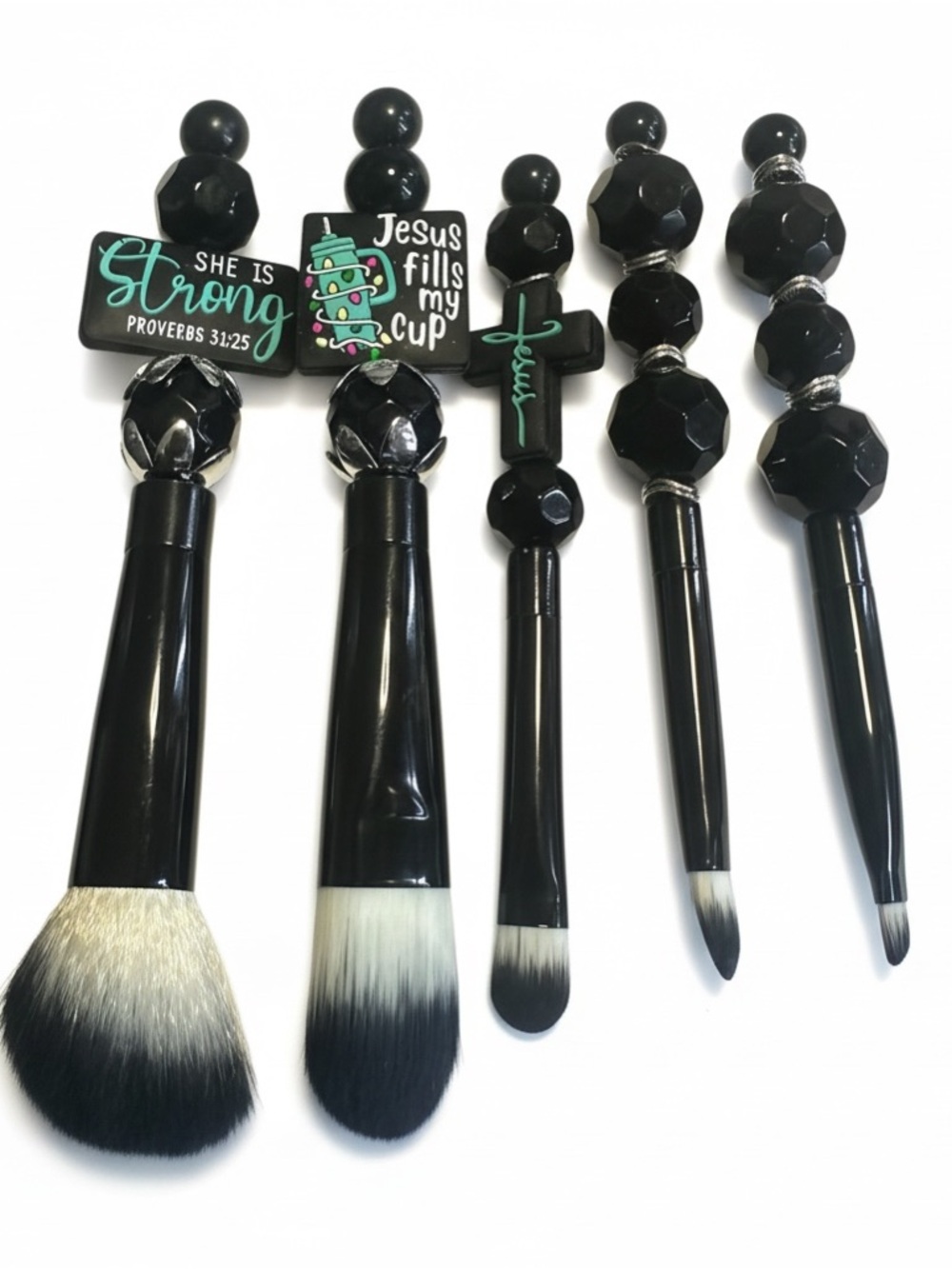 Faith-Inspired Handmade Makeup Brush Set – Black Glam Edition ✨